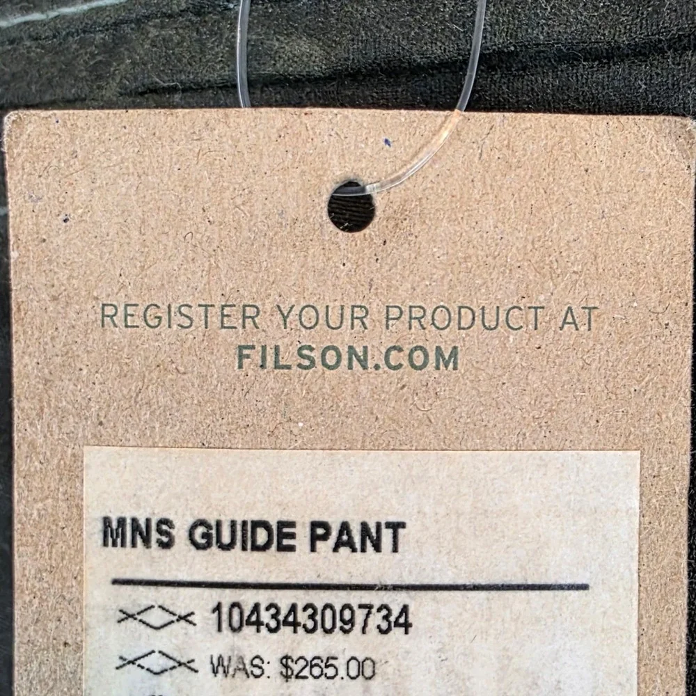 Filson MNS Guide Pant Waxed Cotton Olive Green Cargo Pants 31x34 USA Made $265